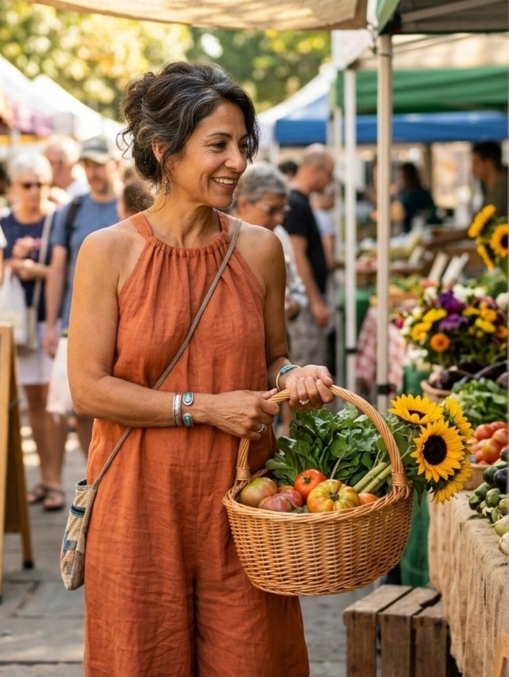 Sleeveless Linen Jumpsuit in Rust Orange